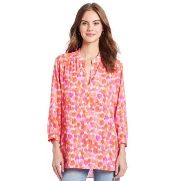 Amanda Uprichard Everyday Top in Rosato Print Pink Orange Spring Blouse‎ Size L - Picture 1 of 8